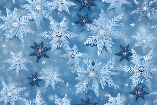 seamless pattern of snowflakes on dark blue background, neural network generated. Not based on any actual scene or pattern.