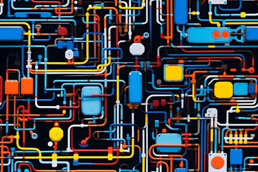 high-tech wiring seamless full-frame background and texture. Neural network generated image. Not based on any actual scene or pattern.