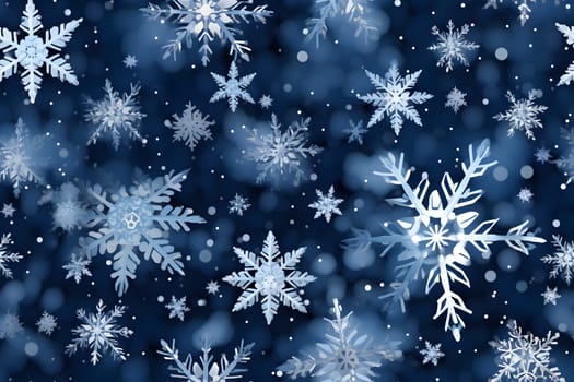 seamless pattern of snowflakes on dark blue background, neural network generated. Not based on any actual scene or pattern.