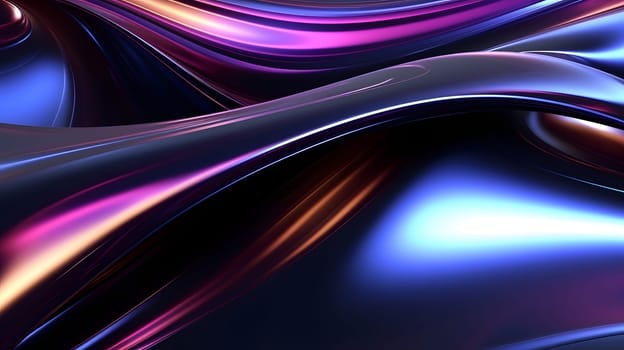 Abstract background of dark metallic holographic liquid metal with mild rainbow reflective waves. Neural network generated image. Not based on any actual pattern or scene.