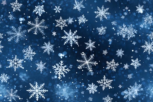 seamless pattern of snowflakes on dark blue background, neural network generated. Not based on any actual scene or pattern.