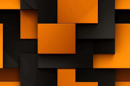 Abstract background design of black and orange panels forming mosaic geometric pattern. Neural network generated image. Not based on any actual person or scene.