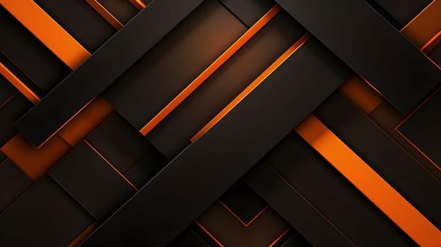 Abstract background design of black and orange panels forming mosaic geometric pattern. Neural network generated image. Not based on any actual person or scene.
