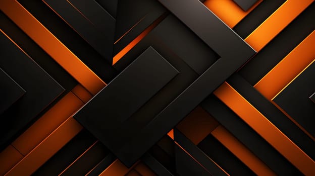 Abstract background design of black and orange panels forming mosaic geometric pattern. Neural network generated image. Not based on any actual person or scene.