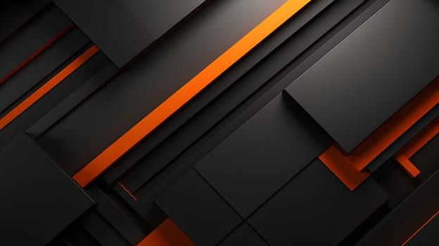 Abstract background design of black and orange panels forming mosaic geometric pattern. Neural network generated image. Not based on any actual person or scene.