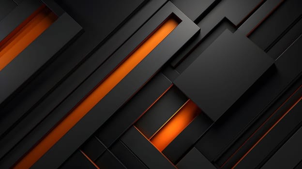 Abstract background design of black and orange panels forming mosaic geometric pattern. Neural network generated image. Not based on any actual person or scene.