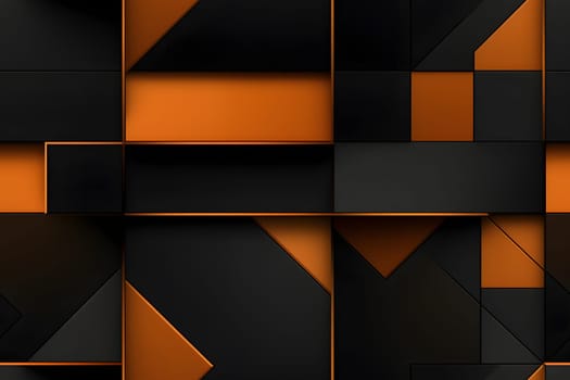 Abstract background design of black and orange panels forming mosaic geometric pattern. Neural network generated image. Not based on any actual person or scene.