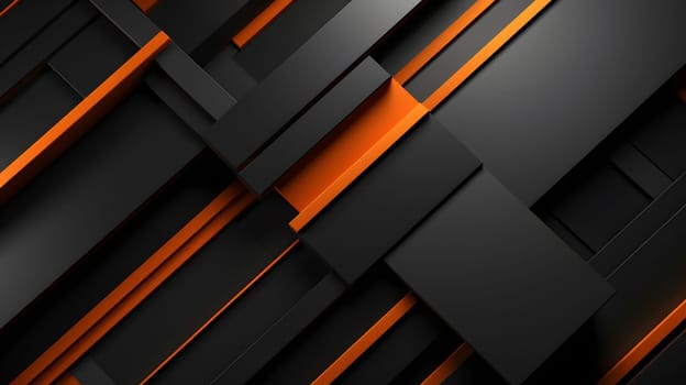 Abstract background design of black and orange panels forming mosaic geometric pattern. Neural network generated image. Not based on any actual person or scene.