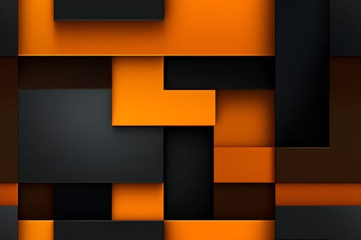 Abstract background design of black and orange panels forming mosaic geometric pattern. Neural network generated image. Not based on any actual person or scene.