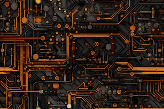 high-tech wiring seamless full-frame background and texture. Neural network generated image. Not based on any actual scene or pattern.