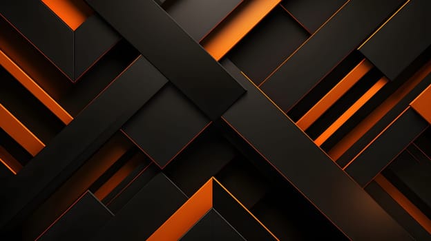 Abstract background design of black and orange panels forming mosaic geometric pattern. Neural network generated image. Not based on any actual person or scene.
