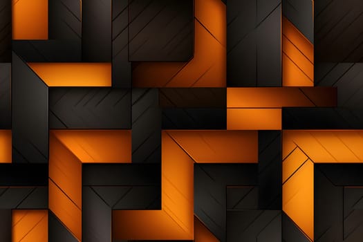 Abstract background design of black and orange panels forming mosaic geometric pattern. Neural network generated image. Not based on any actual person or scene.