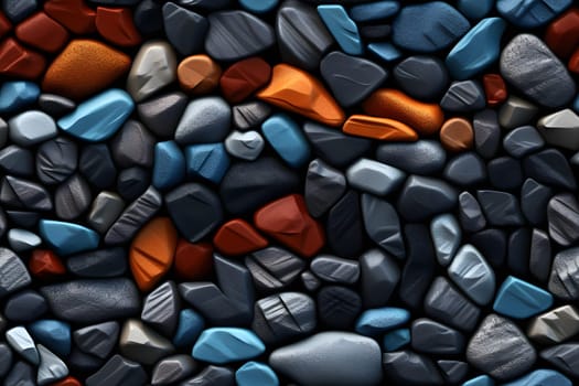 seamless background and texture of different colorful rocks mosaic flat surface. Neural network generated in May 2023. Not based on any actual scene or pattern.