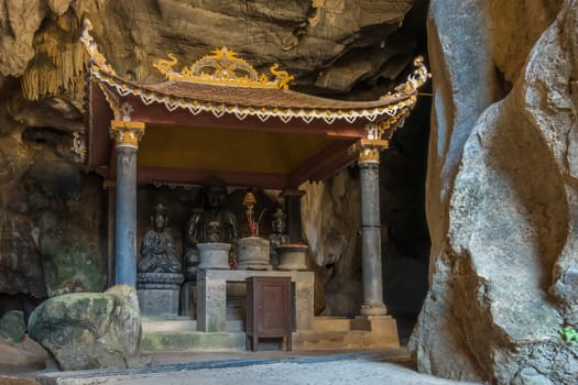 A hidden cave temple belonging to the Bich Dong Pagoda nearby Ninh Binh in Vietnam