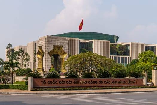 Hanoi, Vietnam - November 23rd, 2016: View of the modern National Assembly Building in a short moment where no traffic passes by.