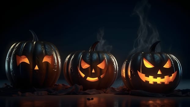 Halloween Night Mystery Graveyard with large orange moon of sun in the sky. Neural network generated in May 2023. Not based on any actual person, scene or pattern.