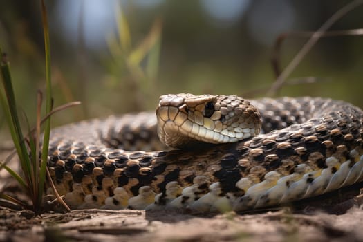 bullsnake closeup view at day light. Neural network generated in May 2023. Not based on any actual person, scene or pattern.