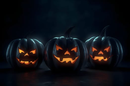 Halloween Night Mystery Graveyard with large orange moon of sun in the sky. Neural network generated in May 2023. Not based on any actual person, scene or pattern.