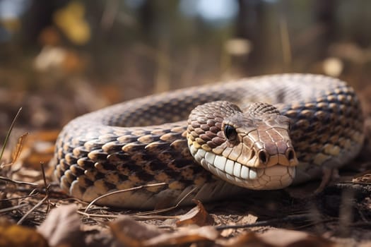 bullsnake closeup view at day light. Neural network generated in May 2023. Not based on any actual person, scene or pattern.