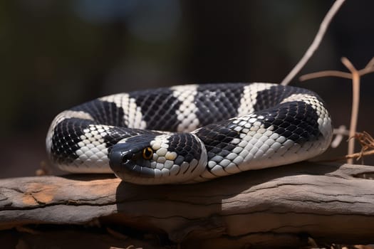 Kingsnake wide full body view on the ground at sunny day. Neural network generated in May 2023. Not based on any actual person, scene or pattern.