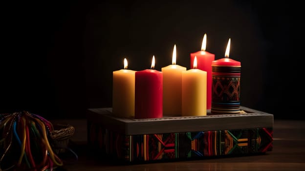 Kwanzaa holiday concept with traditional colorful candles. Neural network generated in May 2023. Not based on any actual person, scene or pattern.