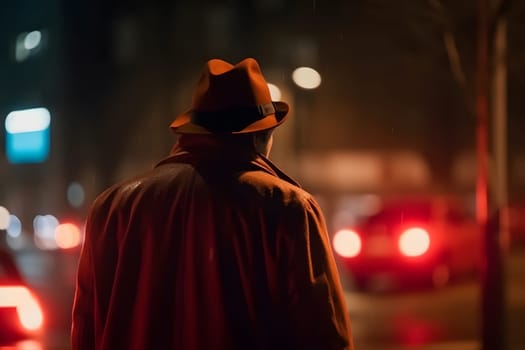 cinematic portrait of stranger on night street in thriller style. Neural network generated in May 2023. Not based on any actual person, scene or pattern.
