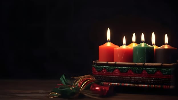 Kwanzaa holiday concept with traditional colorful candles. Neural network generated in May 2023. Not based on any actual person, scene or pattern.
