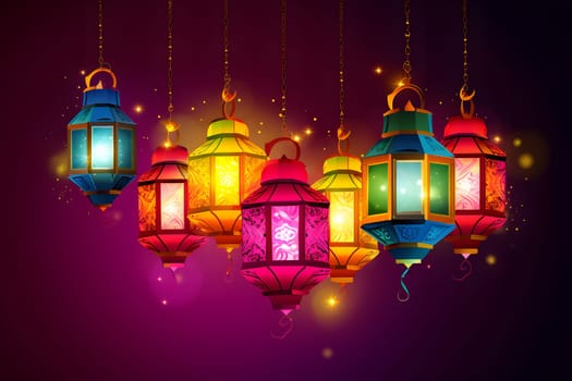 colorful diwali hanging lanterns. Neural network generated in May 2023. Not based on any actual scene or pattern.