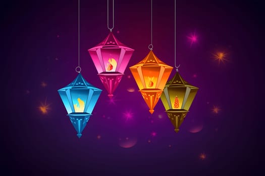 colorful diwali hanging lanterns. Neural network generated in May 2023. Not based on any actual scene or pattern.