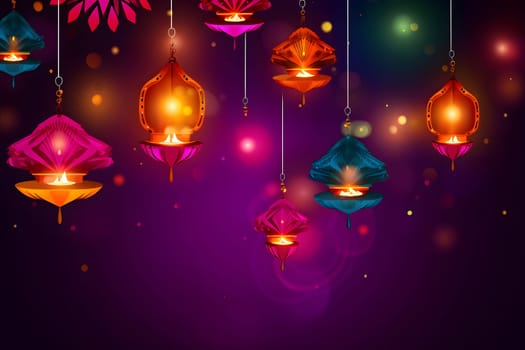 colorful diwali hanging lanterns. Neural network generated in May 2023. Not based on any actual scene or pattern.