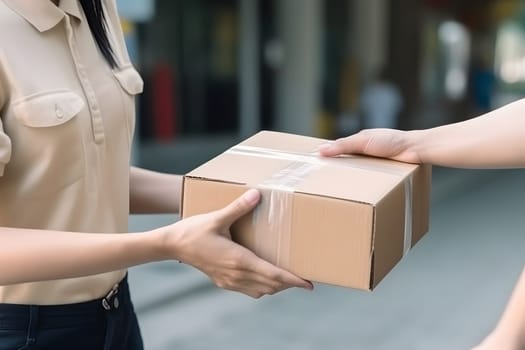caucasian hands accepting a delivery of boxes. Neural network generated in May 2023. Not based on any actual person, scene or pattern.