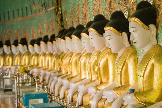 Buddha images at U Min Thonze Cave Temple at Sagaing Hill. The temple houses 45 buddha images, standing for Buddha's 45 years of active preaching.