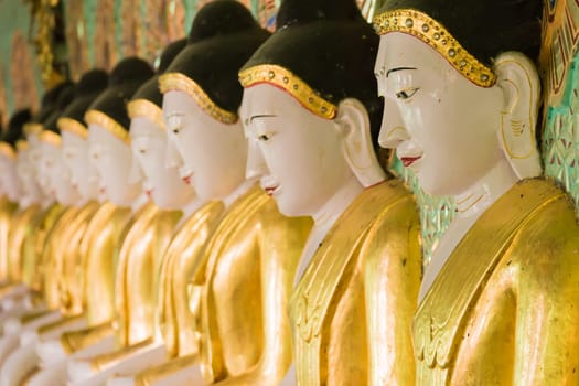Buddha images at U Min Thonze Cave Temple at Sagaing Hill. The temple houses 45 buddha images, standing for Buddha's 45 years of active preaching.
