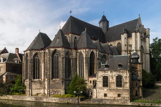 Morning view of the impressive gothic Saint Michael's Church in Ghent, a church dating back to the 15th century