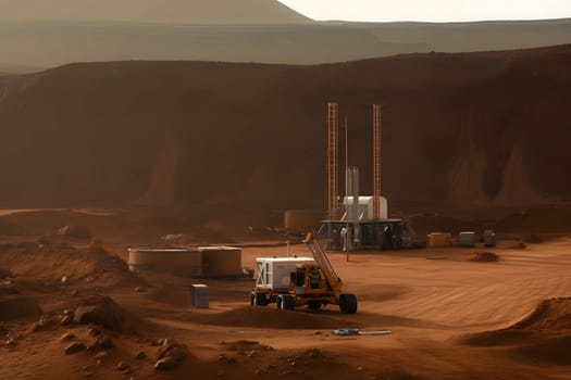 construction site on Mars planet surface. Neural network generated in May 2023. Not based on any actual person, scene or pattern.