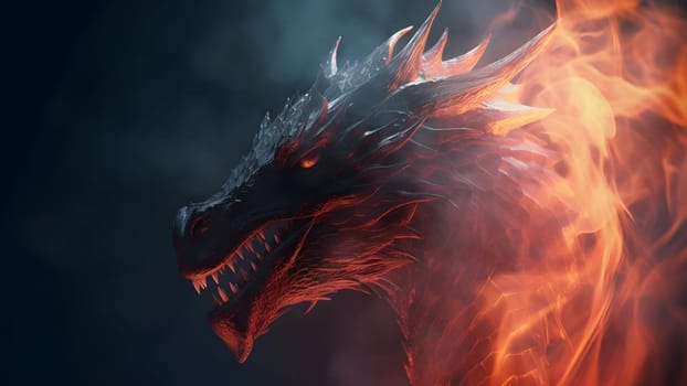 ethereal dragon with smoke on black background. Neural network generated in May 2023. Not based on any actual person, scene or pattern.