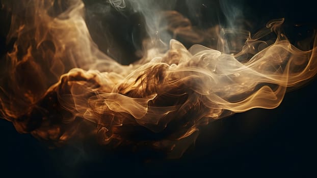 artisticly lit brown fumes on black background. Neural network generated in May 2023. Not based on any actual scene or pattern.