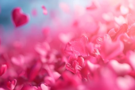 Pink hearts blurry bokeh background. AI generated
