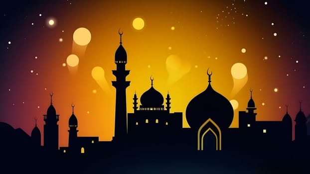 Ramadan mosque with starry night sky beautiful background. Neural network generated in May 2023. Not based on any actual scene or pattern.