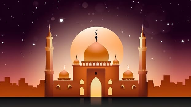 Ramadan mosque with starry night sky beautiful background. Neural network generated in May 2023. Not based on any actual scene or pattern.