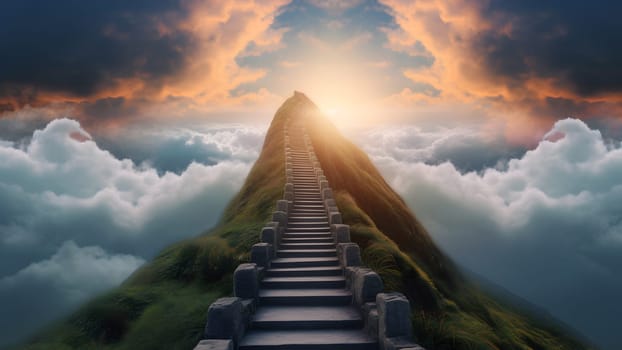 stairway to heaven on green mountain chine. Neural network generated in May 2023. Not based on any actual scene or pattern.
