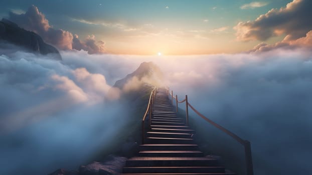 stairway to heaven on green mountain chine. Neural network generated in May 2023. Not based on any actual scene or pattern.