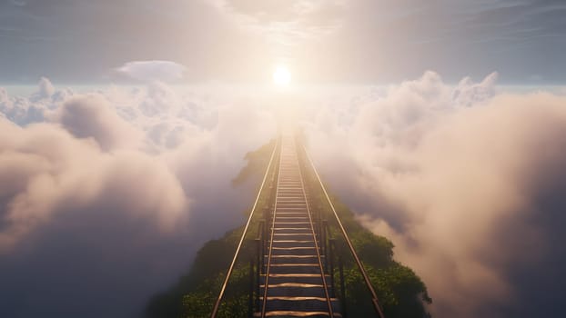 stairway to heaven on green mountain chine. Neural network generated in May 2023. Not based on any actual scene or pattern.