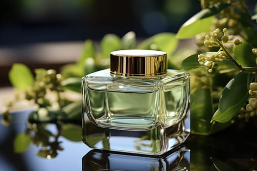 Luxury fragrance with blooming flowers in a tranquil garden.