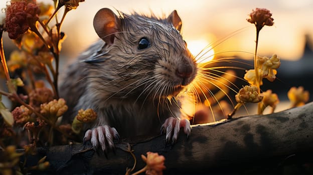 Rat in the wild with sunset backlight.