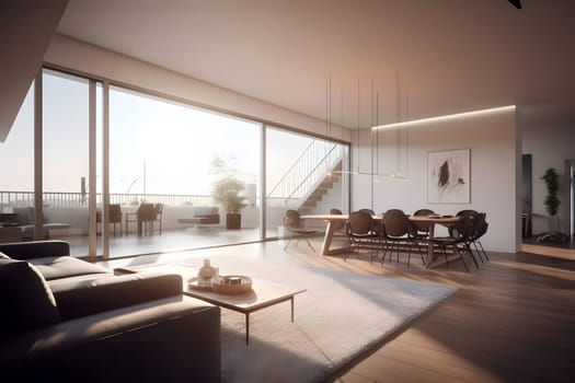 photorealistic interior in minimalistic style. Neural network generated in May 2023. Not based on any actual scene or pattern.