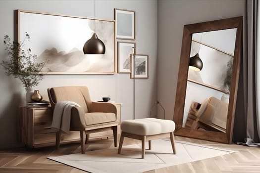 Stylish composition of creative living room interior. Neural network generated in May 2023. Not based on any actual scene or pattern.
