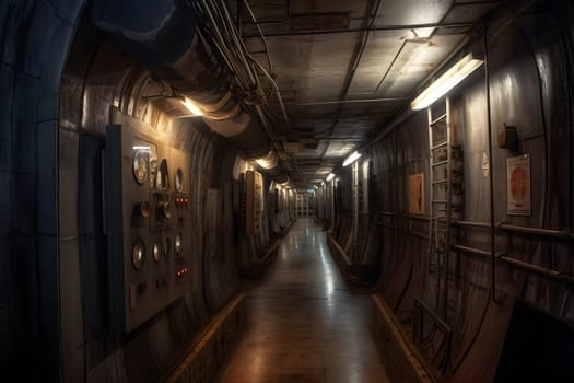 abandoned old unerground bunker interior. Neural network generated in May 2023. Not based on any actual scene or pattern.