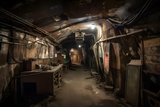 abandoned old unerground bunker interior. Neural network generated in May 2023. Not based on any actual scene or pattern.