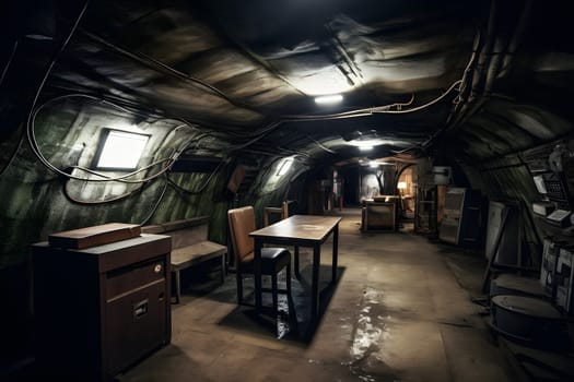 abandoned old unerground bunker interior. Neural network generated in May 2023. Not based on any actual scene or pattern.